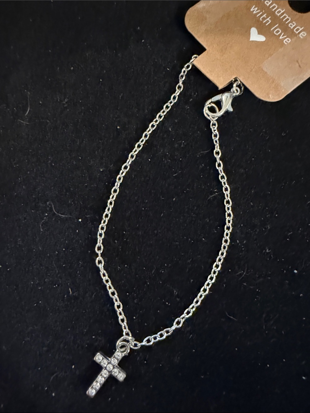 Handmade Silver Cross Pendant Bracelet - Silver